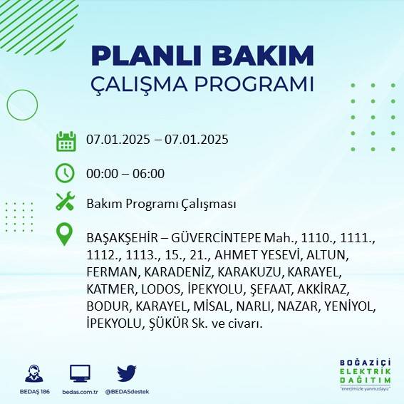 İstanbul'un neredeyse her ilçesinde elektrik kesintileri yaşanacak: BEDAŞ duyurdu 16